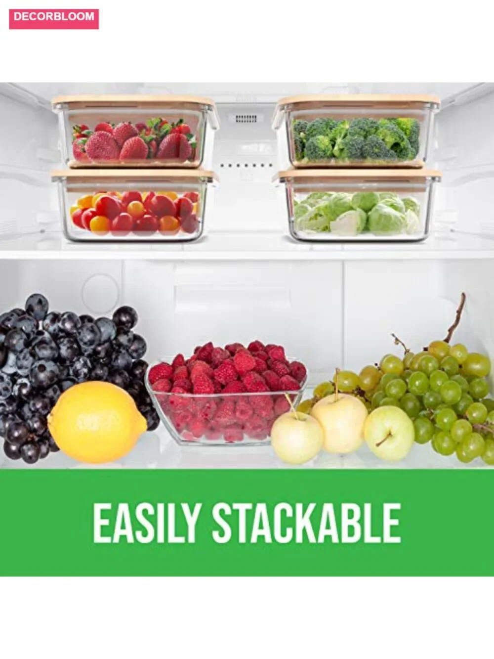 Glass Food Storage Containers with Bamboo Lids 4 Pack 36oz Airtight Meal Prep